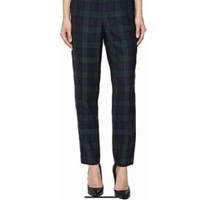 Land's End Green BlueBlackwatch Plaid Pants Size 6 Slim Leg Mid Rise
